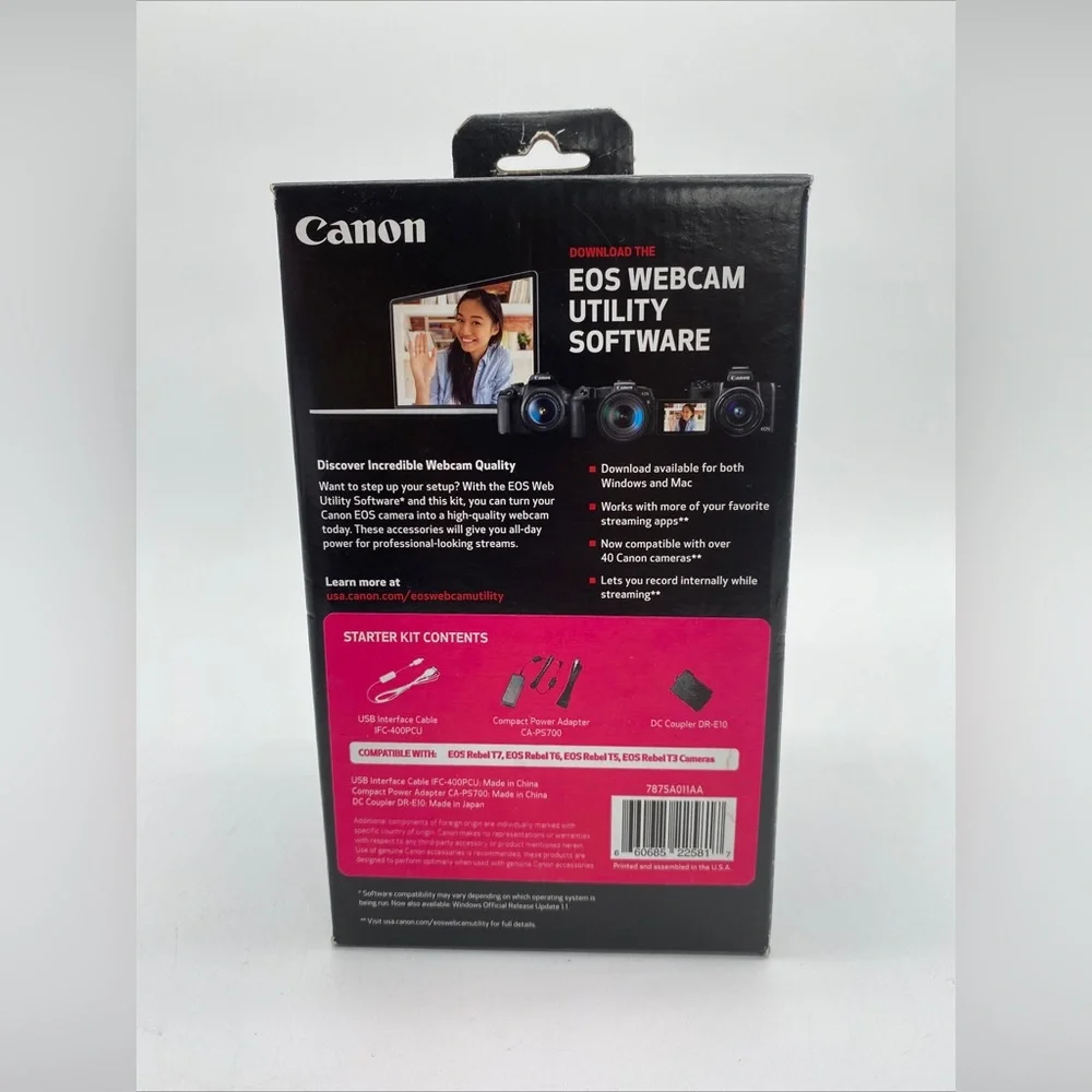 NEW: Canon EOS Webcam Accessories Starter Kit for EOS Rebel T7 T6 T5 T3 7875A011